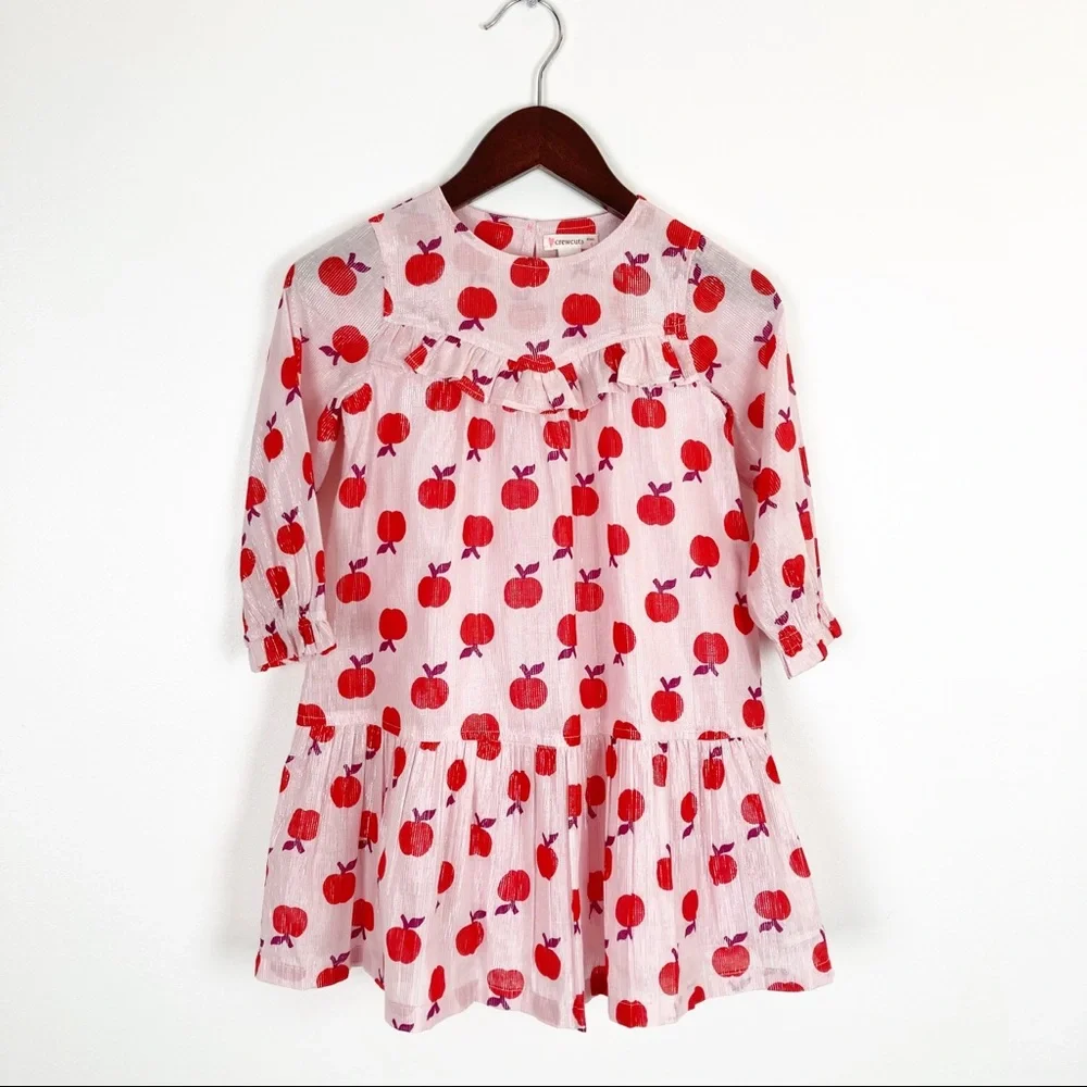 Crewcuts Apple Print Peasant Dress Size 4 NWT